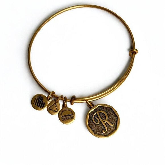 Alex and Ani Letter Initial R Charm Bangle Gold Bracelet - Picture 1 of 4